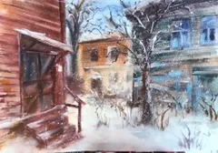 Зимний дворик, Клишевская Светлана, Акварель, 2021